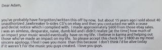 Illustration for article titled A guy sent Jawbreaker a letter paying them back for bootlegs he used to sell on eBay